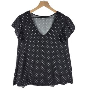 Old Navy Polka Dot Flutter Sleeve Top Womens XXL Black White V Neck Romantic